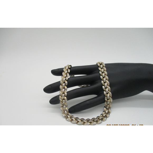 Vintage Crown Trifari Pat 156994 Heavy Silvertone Link Chain Necklace 15 Inch - Picture 3 of 10